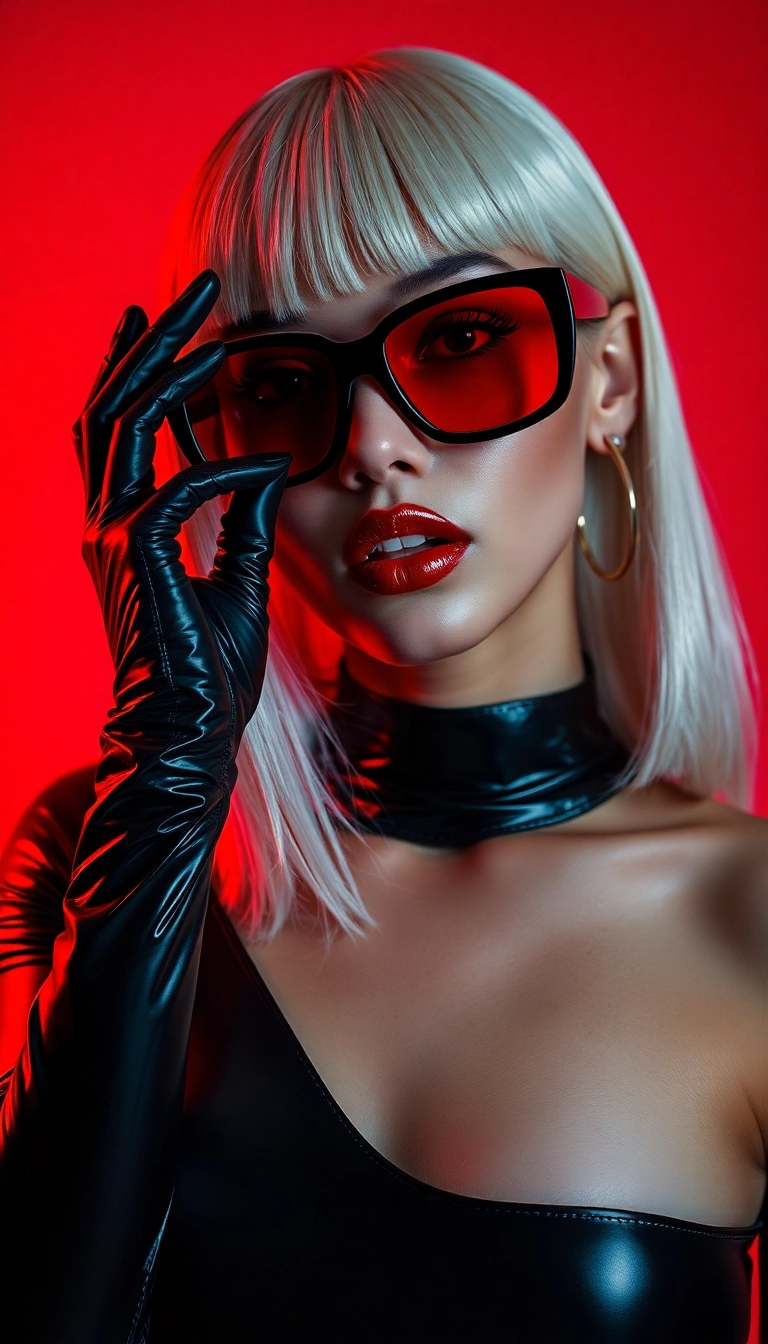 HD iPhone Y2K Woman Fashion Model in Black and Red Luxurious Background